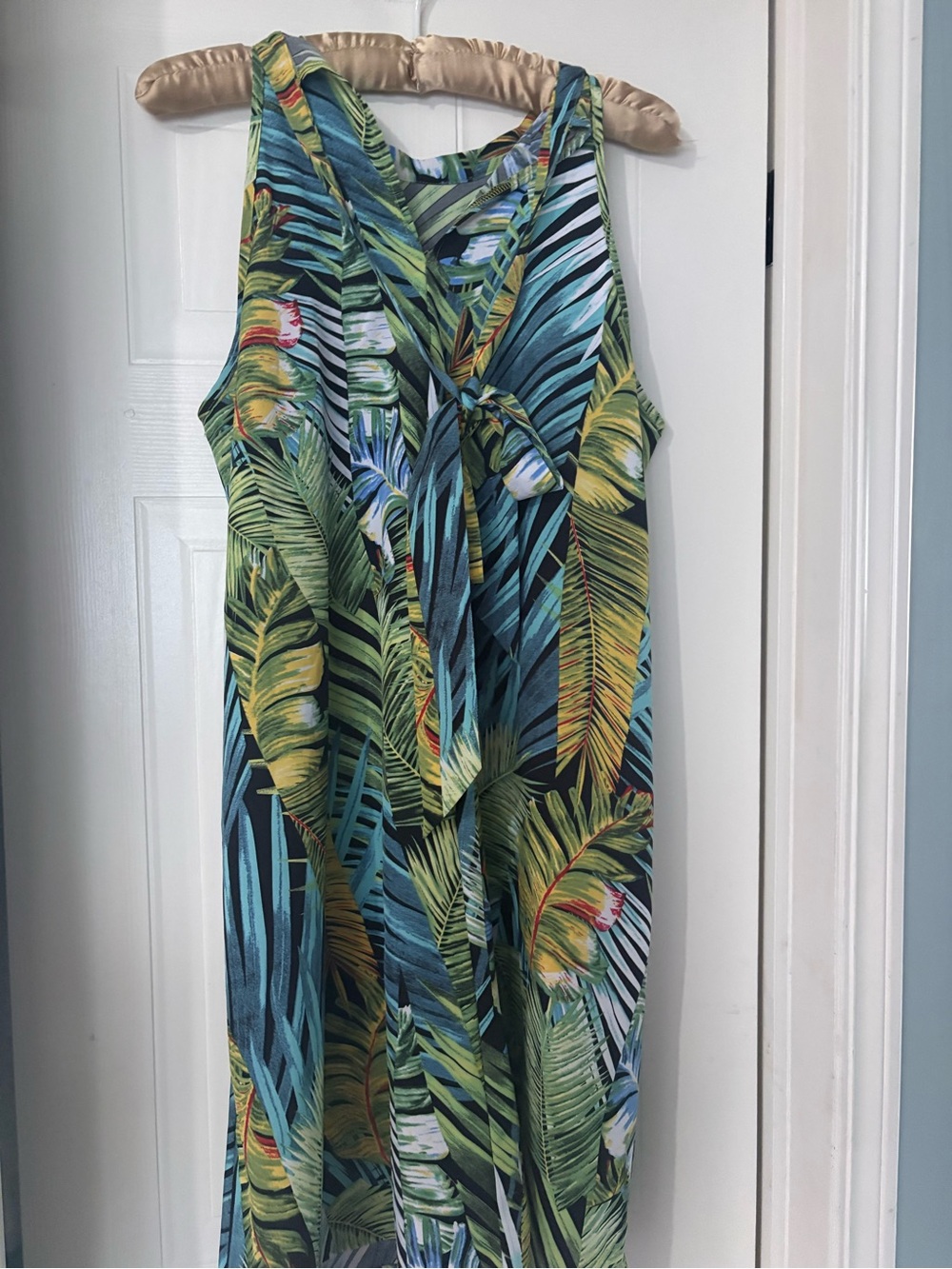 Tropical Leaf Print Sleeveless Maxi Dress - Green & Teal